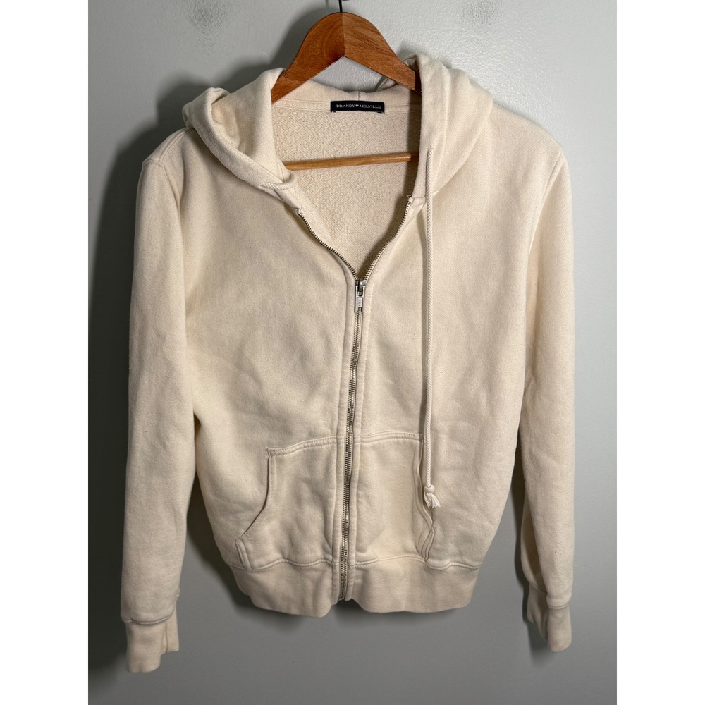Brandy Melville Crystal Hoodie Cream Off White Full Zip Sweatshirt One Size